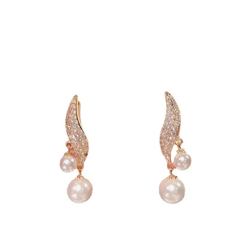 New Classic Elegant Imitation Double Pearl Dangle Earrings For Women Crystal Long Tassel Drop Earring Wedding Jewelry Gifts