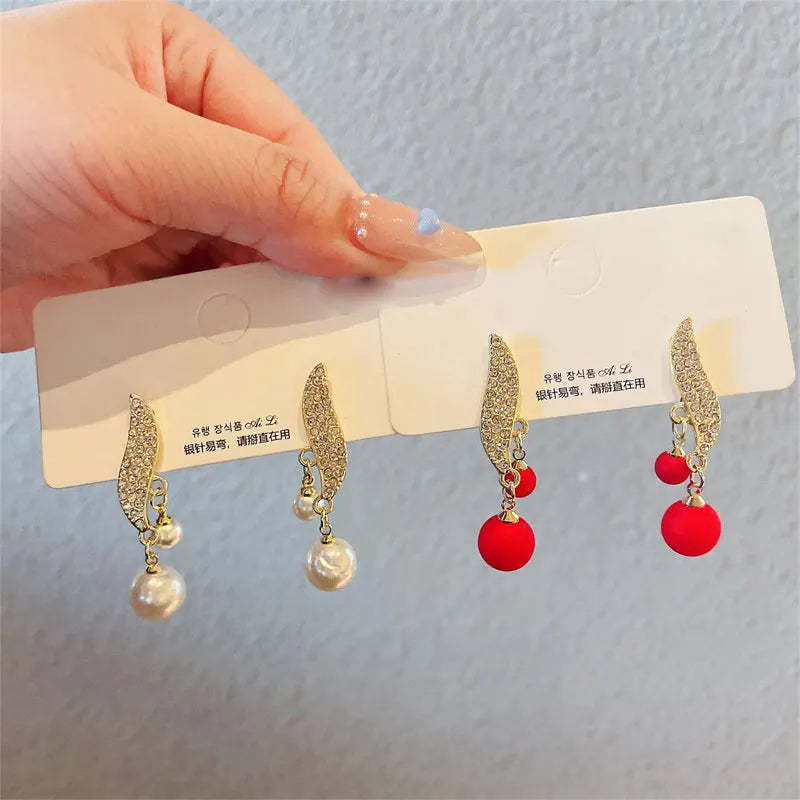 New Classic Elegant Imitation Double Pearl Dangle Earrings For Women Crystal Long Tassel Drop Earring Wedding Jewelry Gifts